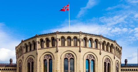 Norwegian flag on parliament building