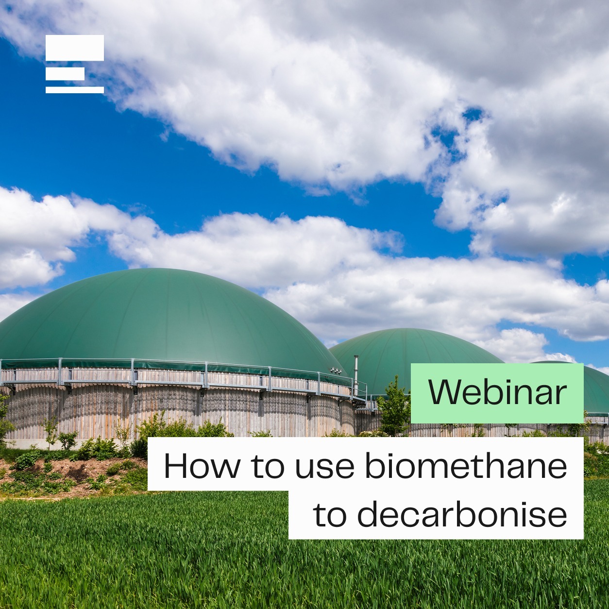 Webinar invitation and a picture of a biomethane plant