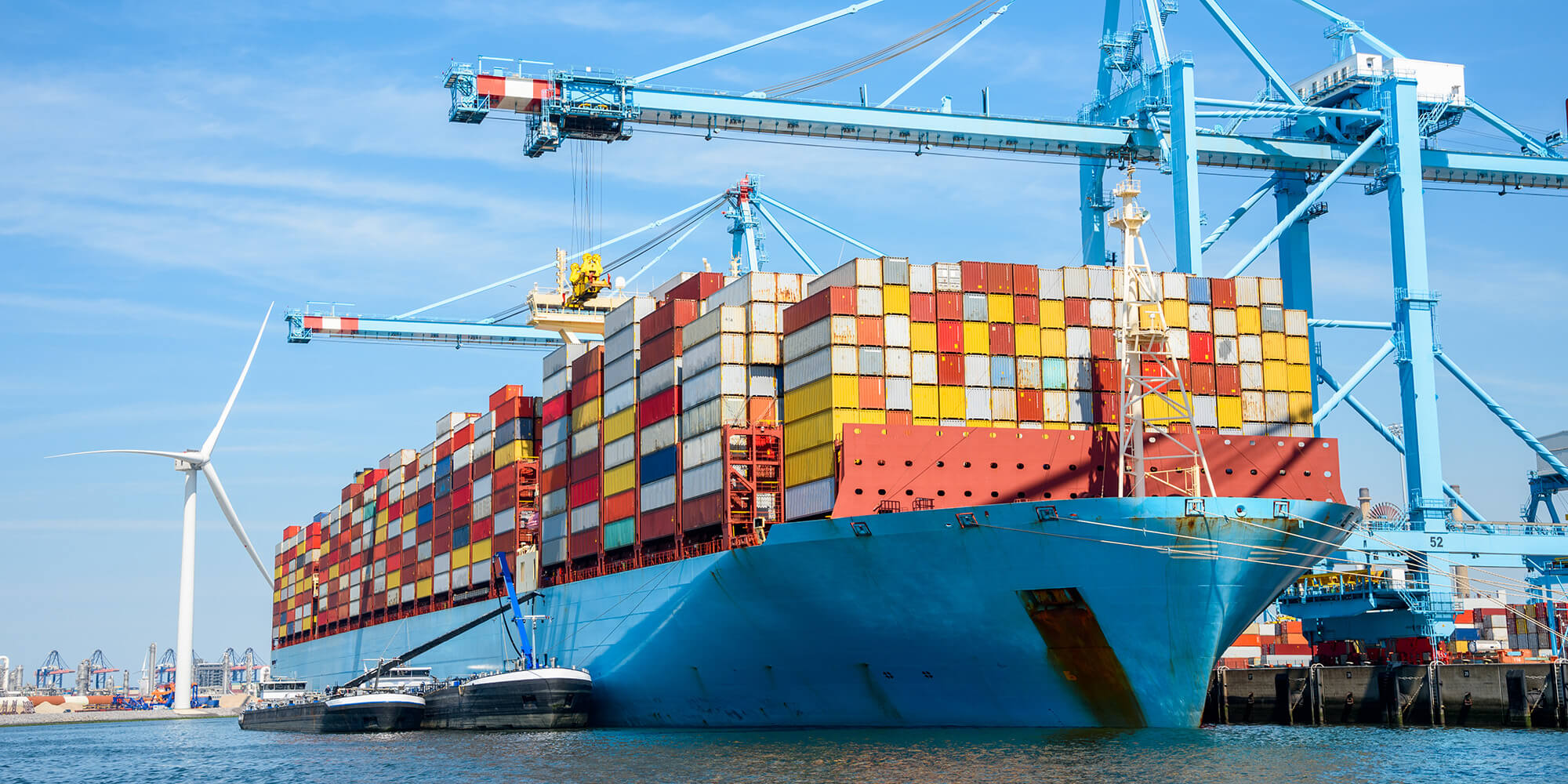 A containership in a port